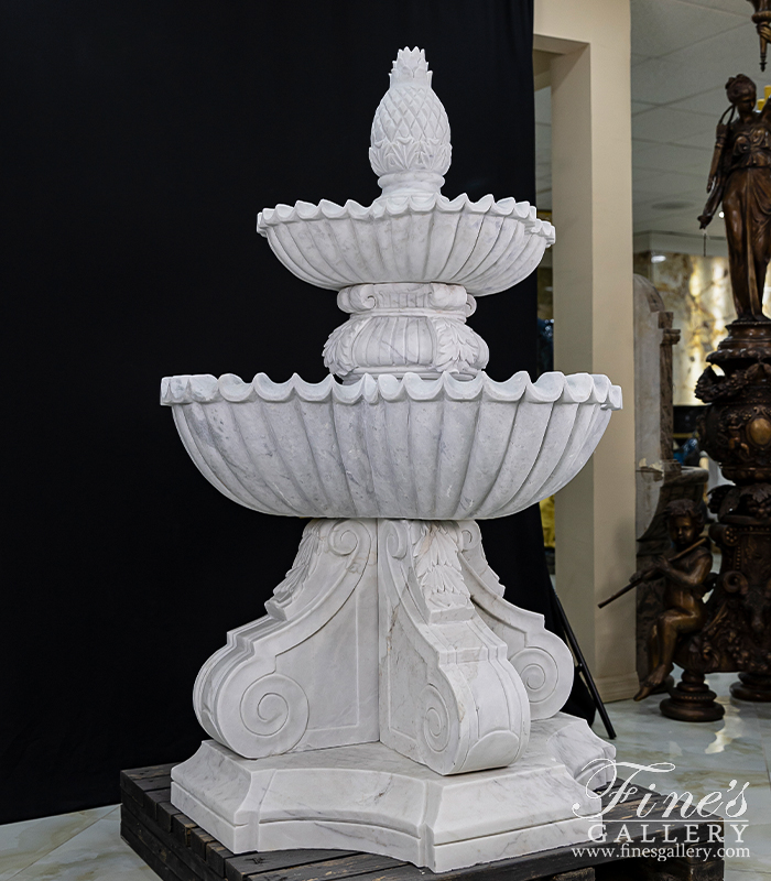 Marble Fountains  -  Luxurious Two Tiered White Marble Fountain - MF-1784